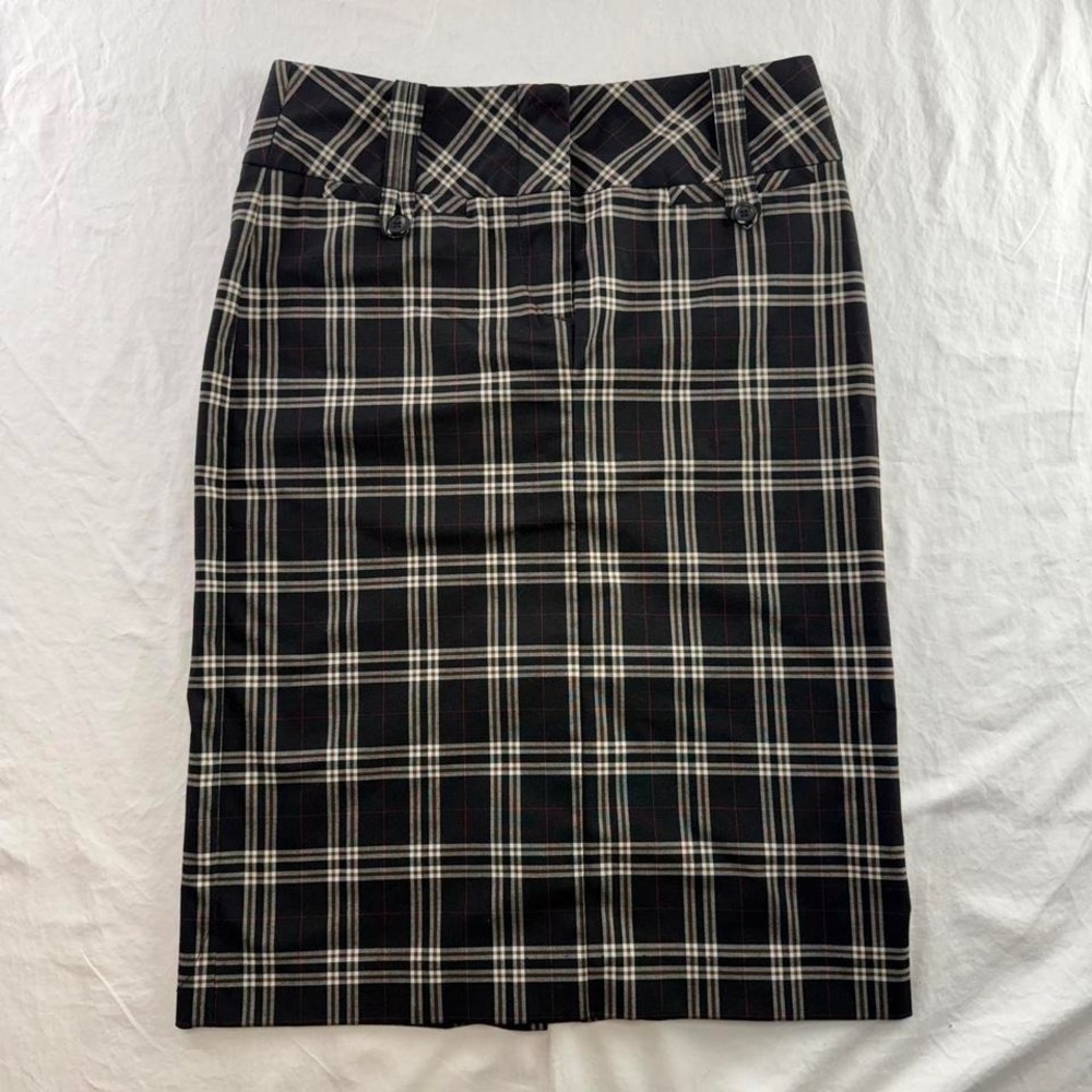 I.Q. & Co. Plaid Knee Length Pencil Skirt Women's Sz 7